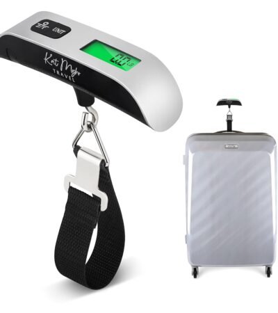Handheld Digital Luggage Scale with LCD screen weighing a suitcase