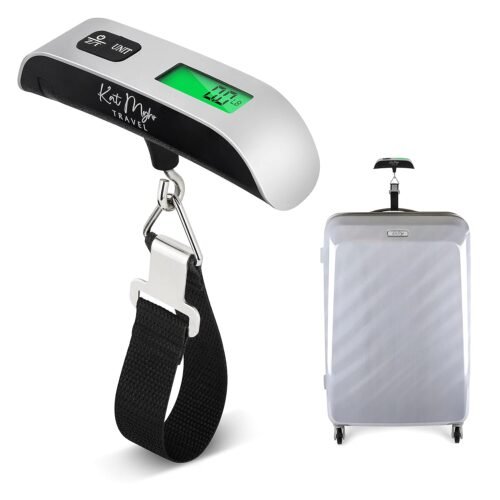 Handheld Digital Luggage Scale with LCD screen weighing a suitcase