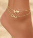 Woman wearing a Letter H Infinity Anklet with a double-layer chain and charm