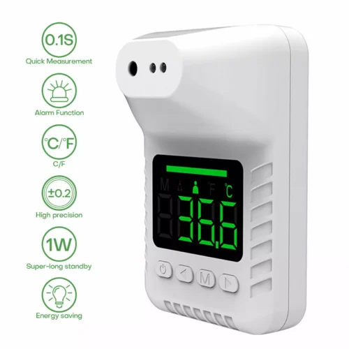 Wall Mounted Infrared Thermometer scanning temperature with red alarm light