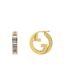 Close-up of Gucci Blondie light gold-toned hoop earrings with crystal embellishments.