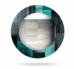 39x39 inch abstract black and green tempered glass wall mirror for modern bathroom