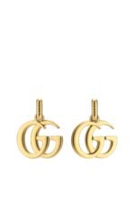 Pair of Gucci GG Marmont Mini Earrings featuring the iconic Double G logo in gold-tone brass