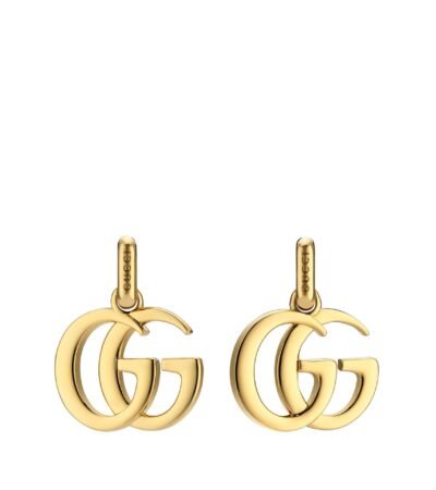 Pair of Gucci GG Marmont Mini Earrings featuring the iconic Double G logo in gold-tone brass