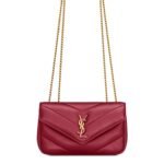 Front view of Saint Laurent Loulou Mini Shoulder Bag in black quilted lambskin leather.