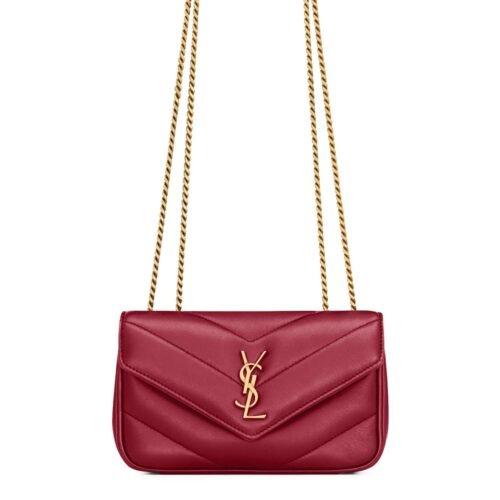 Front view of Saint Laurent Loulou Mini Shoulder Bag in black quilted lambskin leather.