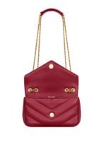 Front view of Saint Laurent Loulou Mini Shoulder Bag in black quilted lambskin leather.