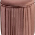 Round rose gold velvet ottoman with a unique pleated wrinkle design and plush padded top.