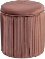 Round rose gold velvet ottoman with a unique pleated wrinkle design and plush padded top.