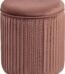 Round rose gold velvet ottoman with a unique pleated wrinkle design and plush padded top.