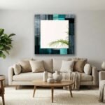 39x39 inch abstract black and green tempered glass wall mirror for modern bathroom