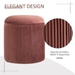 Round rose gold velvet ottoman with a unique pleated wrinkle design and plush padded top.