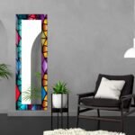 A 39.3-inch square tempered glass wall mirror with a vivid UV-printed design and polished edges.