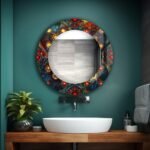 Large square wall mirror with a colourful mandala UV-printed border on 4 mm tempered safety glass.