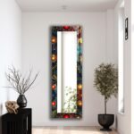 Large square wall mirror with a colorful Mandala UV printed border on 4mm tempered safety glass.