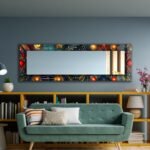 Large square wall mirror with a colorful Mandala UV printed border on 4mm tempered safety glass.