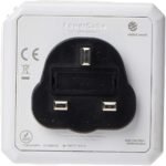 Smart energy monitor plug featuring E-ink screen showing monetary cost and touch power switch.