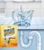 Box of EAREPIS Drain Clog Remover Tablets next to a graphic showing clear water flow through a pipe.