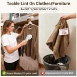 Handheld electric fabric shaver with six stainless steel blades and ergonomic grip for lint removal.