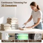 Handheld electric fabric shaver with six stainless steel blades and ergonomic grip for lint removal.