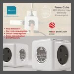 Smart energy monitor plug featuring E-ink screen showing monetary cost and touch power switch.