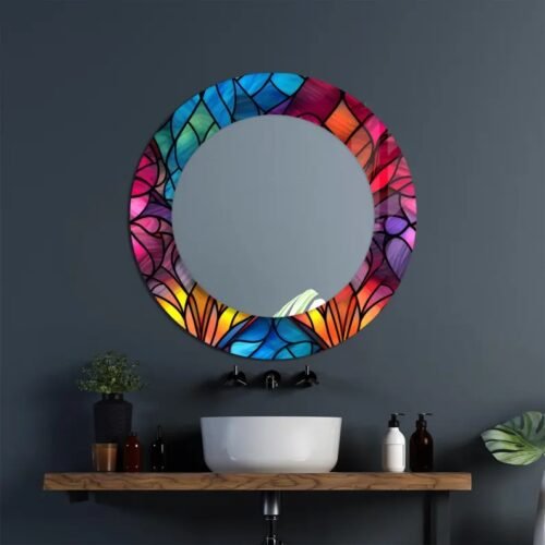 Premium 39.3-inch tempered glass wall mirror with HD UV printed frame