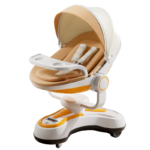 Multi-functional 2-in-1 baby rocker and bouncer with remote control and safety harness.