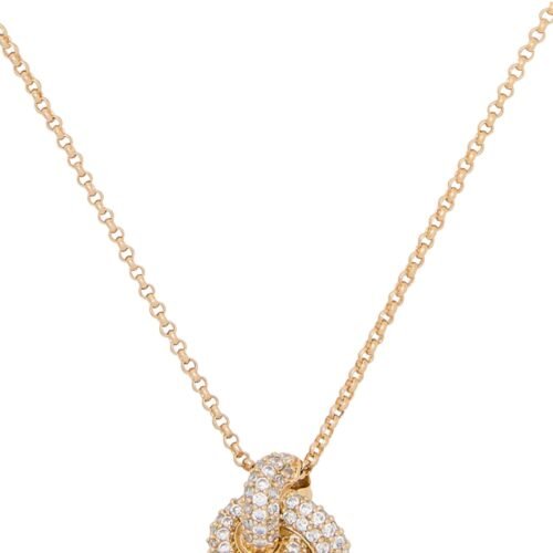 Close-up of Kate Spade Double Knot Pave Pendant with cubic zirconia stones