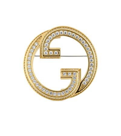 Gucci Blondie Crystal Brooch in gold-toned brass with interlocking logo design
