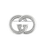 Gucci Silver Crystal Brooch with square silhouette and silver-toned brass finish