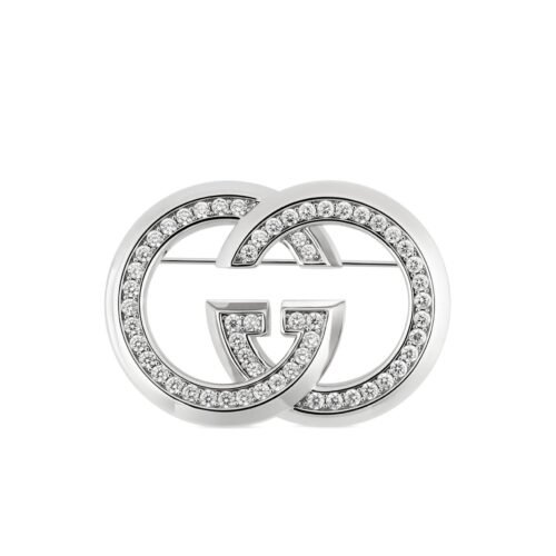 Gucci Silver Crystal Brooch with square silhouette and silver-toned brass finish