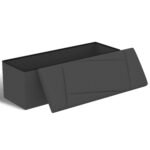 ZETDIY 43-inch black faux linen storage ottoman bench at the foot of a bed