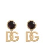 Front view of gold Dolce & Gabbana DG logo clip-on earrings