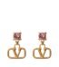 Close-up of Valentino Garavani VLogo earrings in gold-tone metal with rhinestones