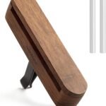 Round wooden car essential oil diffuser with magnetic lid and silicone-protected vent clip.