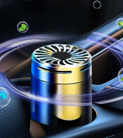 Compact natural solid car aromatherapy. Air freshener mounted on a car air vent