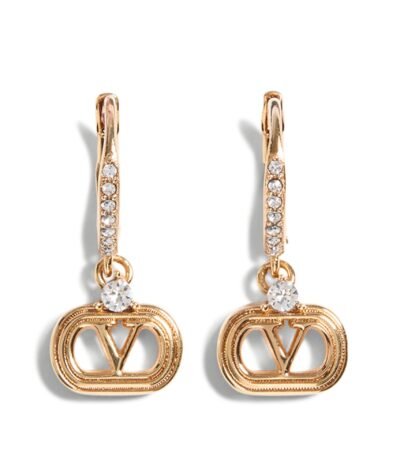 Valentino Garavani Ovalette Earrings in gold metal with Swarovski crystal detailing.