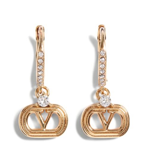 Valentino Garavani Ovalette Earrings in gold metal with Swarovski crystal detailing.