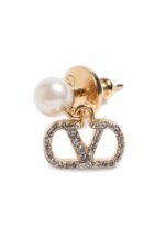 Valentino Garavani VLogo Signature earrings featuring pearls and Swarovski crystals on gold-tone metal.