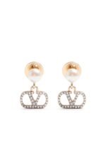 Valentino Garavani VLogo Signature earrings featuring pearls and Swarovski crystals on gold-tone metal.