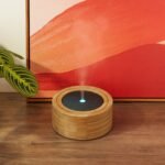 Round bamboo diffuser with blue LED light emitting mist