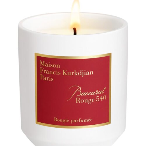 Maison Francis Kurkdjian Baccarat Rouge 540 luxury candle with a red and gold label.