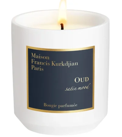 Maison Francis Kurkdjian Oud Satin Mood scented candle in a glass jar.