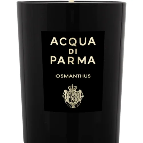 Acqua di Parma Osmanthus candle in a luxury black glass jar with gold lettering.