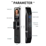 smart door lock featuring 3D face recognition, fingerprint sensor, and built-in camera.