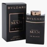 Bvlgari Man In Black 100ml matte black perfume bottle with gold accents.