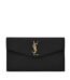 Front view of Saint Laurent Uptown Pouch in black grained leather with gold YSL logo