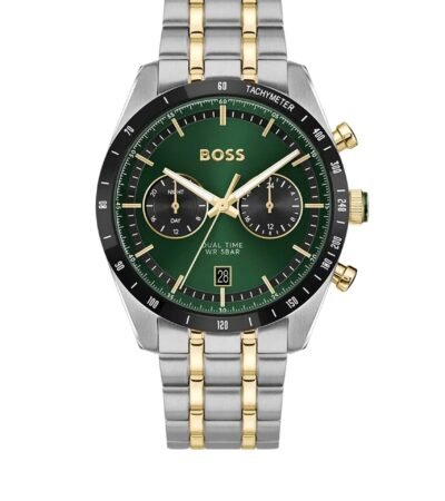 Front view of BOSS Tourmaster Two-Tone Bracelet Watch in stainless steel