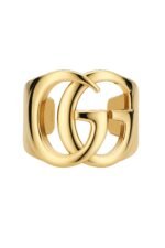 Gucci GG Marmont Cuff Bracelet in polished brass featuring the Double G logo.
