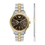 Emporio Armani men's two-tone chronograph watch and gold-tone logo bracelet set.